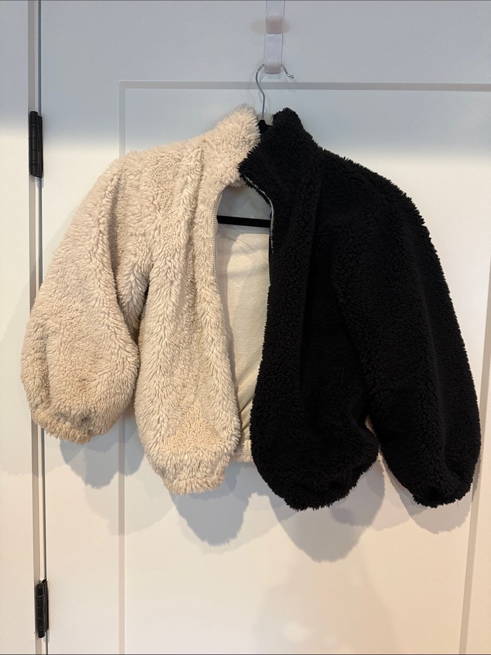 Flowers by Zoe Two-Tone Sherpa Puffer Jacket in Black & Cream